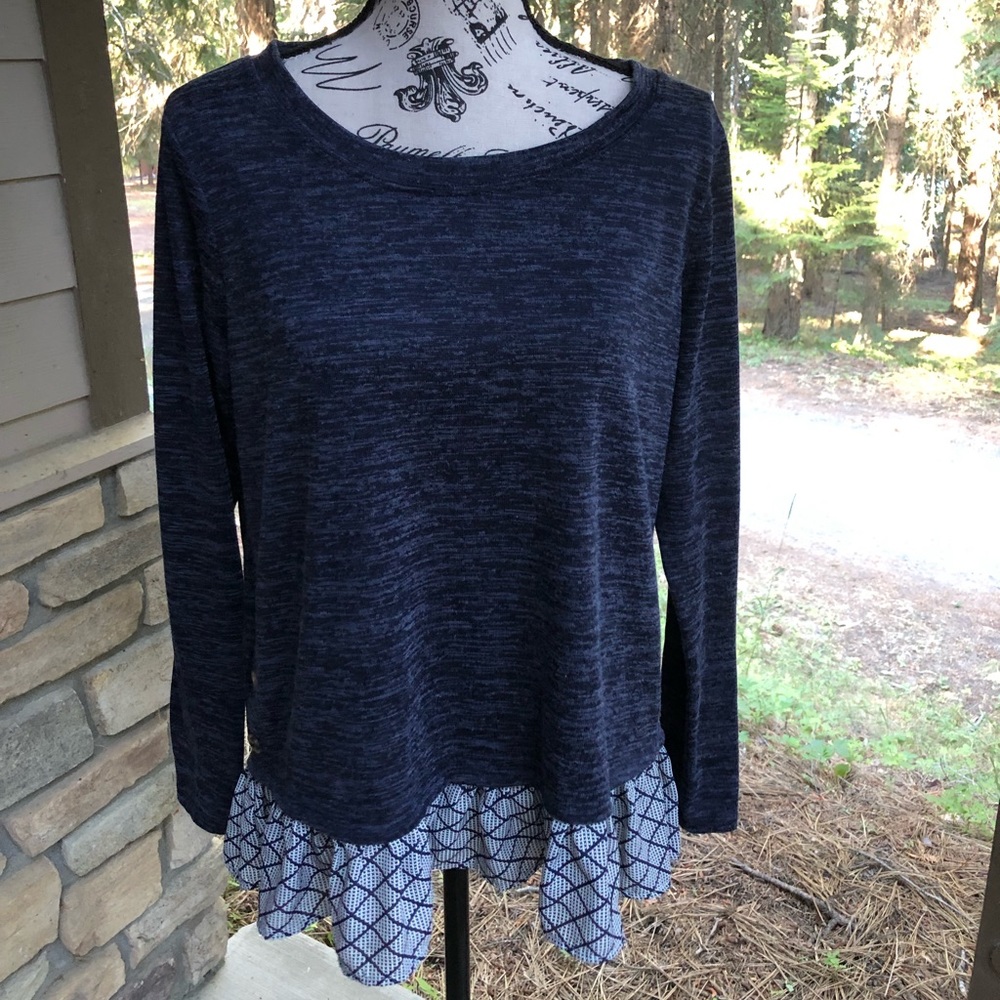 Henley top with pleated skirt hem